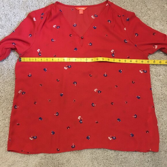 Poppy Red Sheer Single Button Peasant Sleeve Blouse - Picture 14 of 16